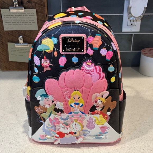 Loungefly Black and Pink Alice in Wonderland Backpack - Picture 1 of 7